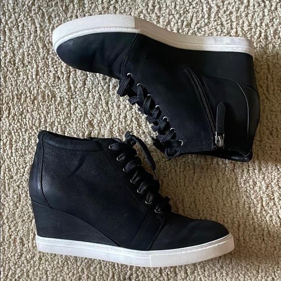 Black High-Top Sneakers with Wedge Sole - Picture 2 of 8